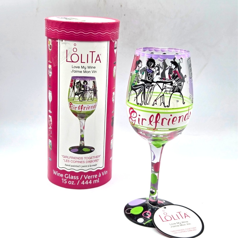 Lolita Love My Wine‎ "Girlfriends Together" Hand-Painted 15oz. BRAND NEW